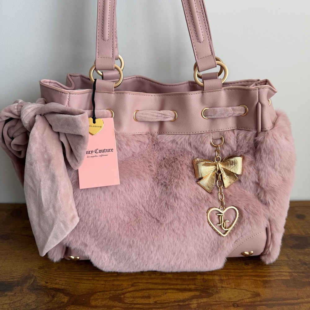 New Juicy Couture Soul Sister Faux Fur Pink Daydreamer Tote Shoulder Handbag